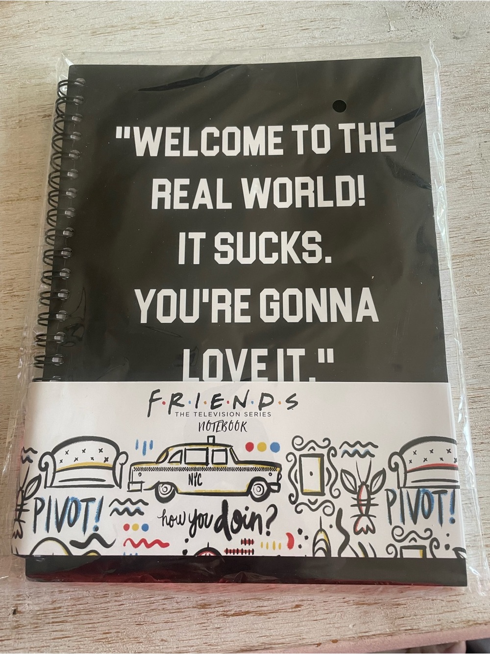 Friends TV Series Black Spiral Notebook - 'Welcome to the Real World! It Sucks.